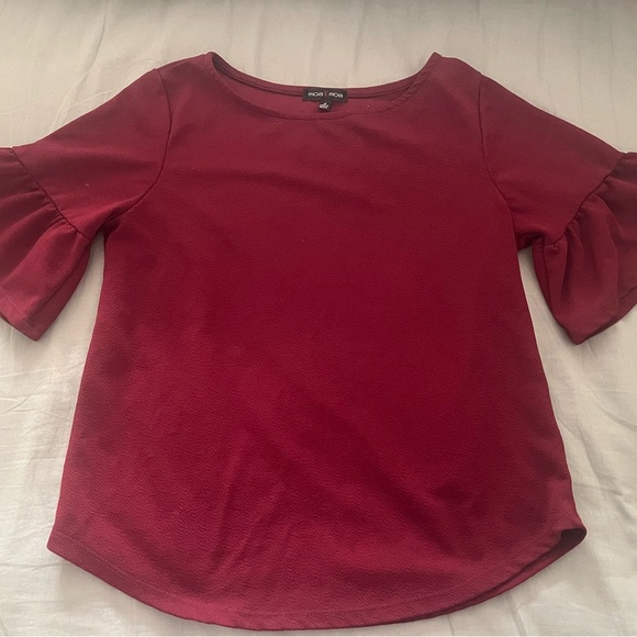 Moa Moa Tops - Moa Moa Red Bell Sleeve Ruffled Blouse